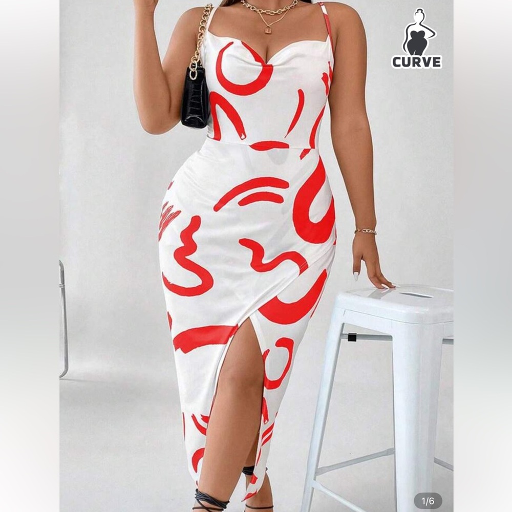 Chic Asymmetrical Red and White Dress